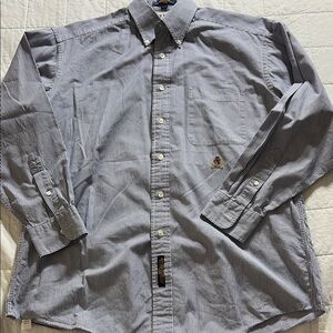 Tommy Hilfiger Men's Blue Striped Button Down Shirt VTG 100% cotton sz 15 1/2 33